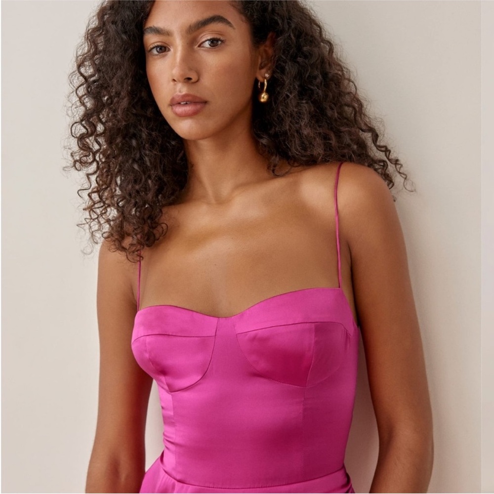 Reformation Marguerite silk dress in fuchsia
